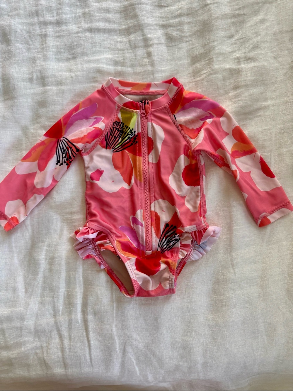 Tea Collection Girls Long-Sleeve Pink Floral Zip Front Swimsuit